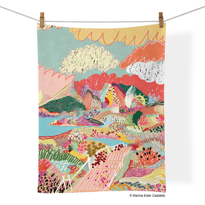 Art by Marina Ester Castaldo, secret stairway, colorful towels, unique dish towels,
tea towels cotton, kitchen towels cotton