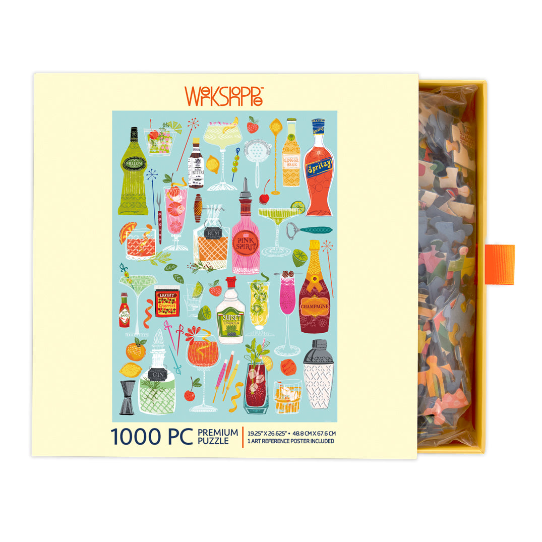 Cocktails Across America: 1000 Piece Puzzle – Mappa USA Con Cocktail Tipici, Illustrazione Di Anne Bentley, Puzzle Da Collezione