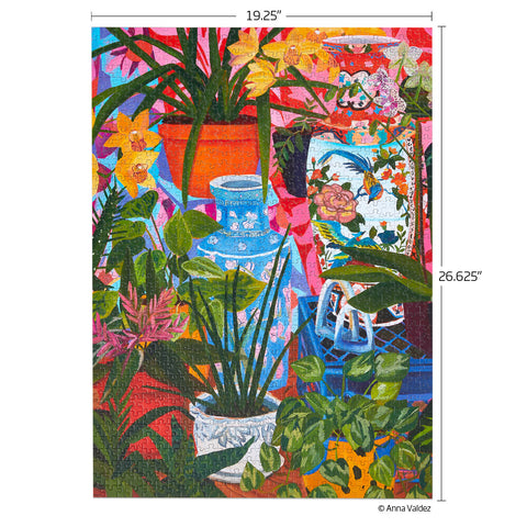 Art by Anna Valdez, tropical vases 1000 piece jigsaw puzzle, plant lovers, artist designed puzzles, unique puzzles