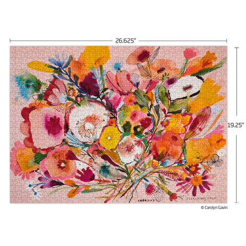 Art by Carolyn Gavin, strawberry fields 1000 piece jigsaw puzzle, pink flower bouquet, 100% recycled & non-toxic, puzzle gifts,
artist designed puzzles, unique puzzles
