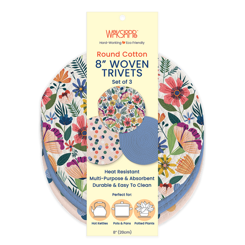 Field of Flowers Cotton Kitchen Trivets, Table & Countertop Protection, set of 3 round cotton trivets, Multi-purpose & durable