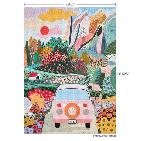 Art by Marina Ester Castaldo, road trip 1000 piece jigsaw puzzle, scenic landscape, 100% recycled & non-toxic, puzzle gifts