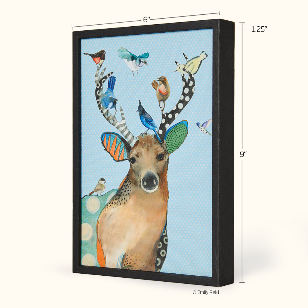 Antler Bird Party  | Framed Canvas Art