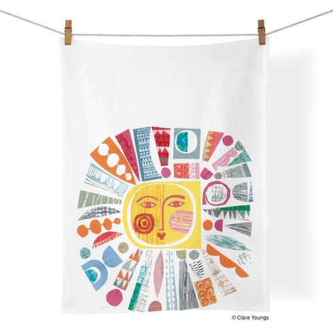 Art by Clare Youngs, midcentury sun, artistic cotton towels, cotton tea towels, kitchen decor, 100% cotton kitchen towel,  colorful towels, unique dish towels,