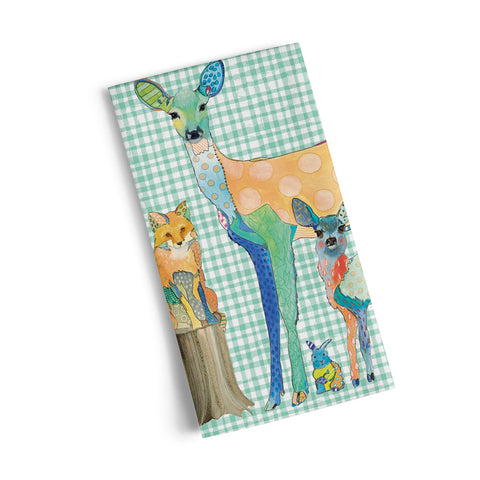 art by emily reid, forest friends towel, deers, fox, artistic cotton towels, cotton tea towels, kitchen decor, 100% cotton kitchen towel,