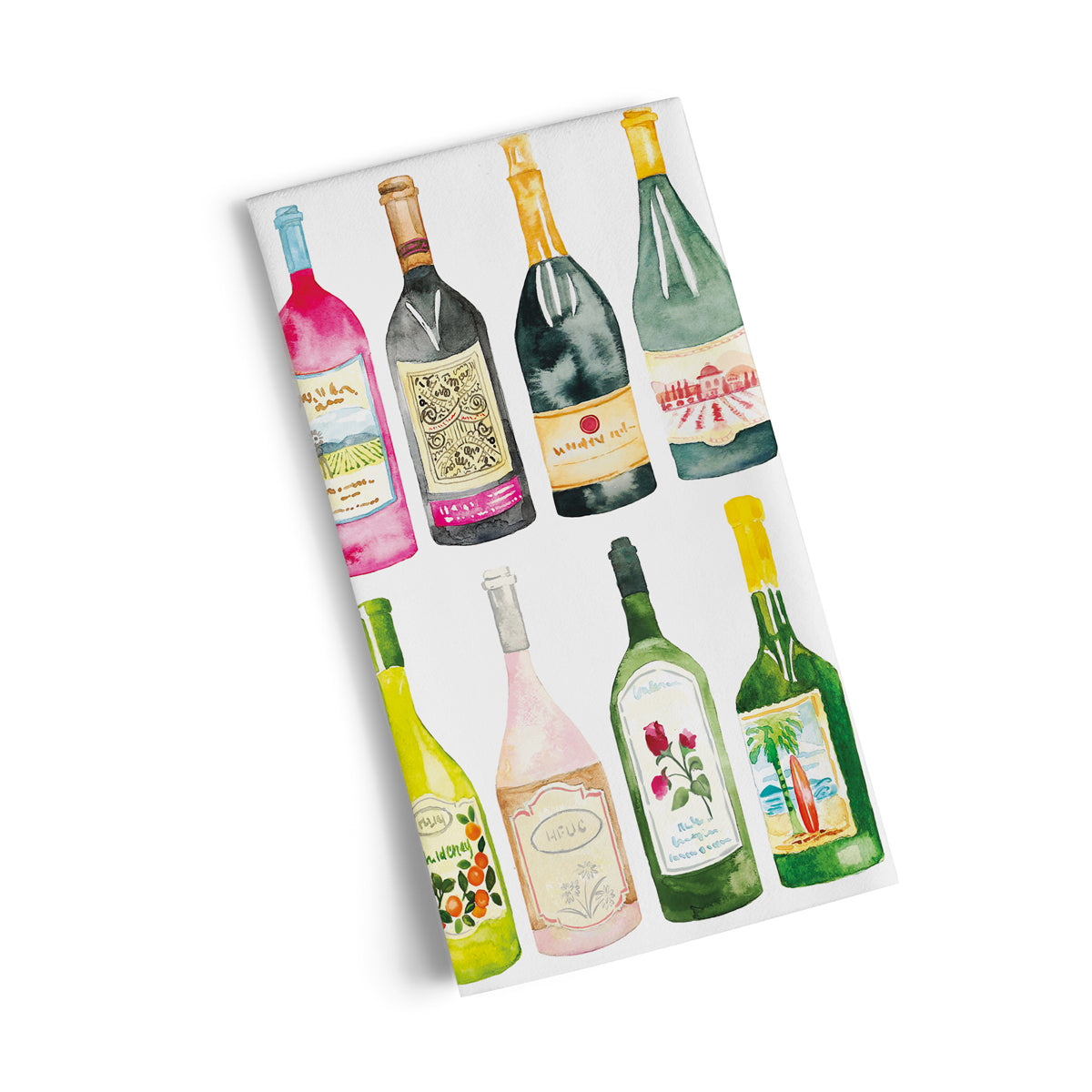 Art by Roleen Senic, wine bottle towel, wine lovers, wine bottles, artistic cotton towels, cotton tea towels, kitchen decor, 100% cotton kitchen towel