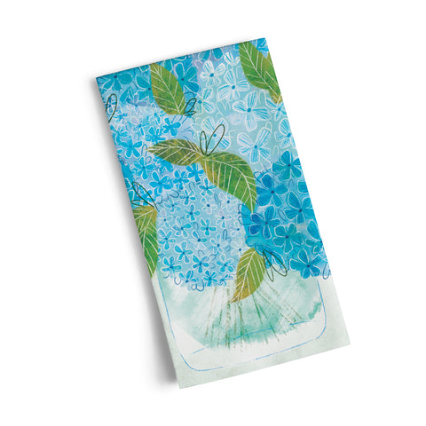Art by Stephanie Fizer Coleman, Blue Hydrangeas Cotton Tea Towel, artistic cotton towels, cotton tea towels, kitchen decor, 100% cotton kitchen towel, where to buy tea towels, tea towels for sale, cool dish towels