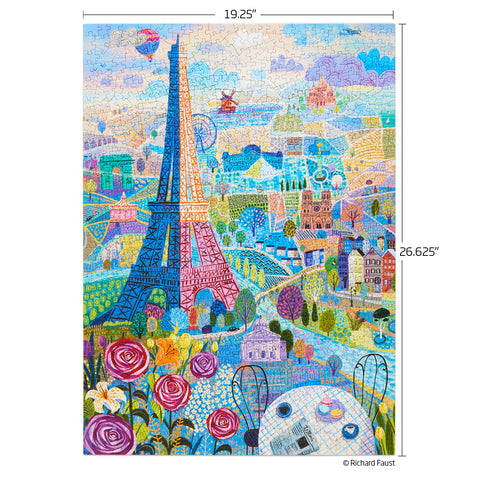 Paris 1000 Piece Jigsaw Puzzle, art by richard faust, Paris scene, Eiffel Tower, vibrant colors, artist designed puzzles, unique puzzles