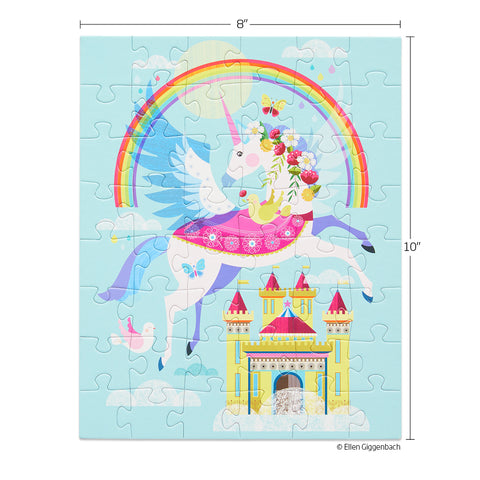 Art by Ellen Giggenbach, Rainbow Unicorn 48 Piece Jigsaw Puzzle Snax, castle, colorful kids puzzle