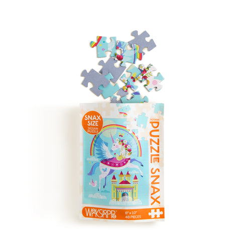 Art by Ellen Giggenbach, Rainbow Unicorn 48 Piece Jigsaw Puzzle Snax, castle, colorful kids puzzle
