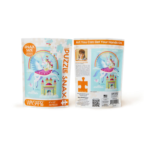 Art by Ellen Giggenbach, Rainbow Unicorn 48 Piece Jigsaw Puzzle Snax, castle, colorful kids puzzle