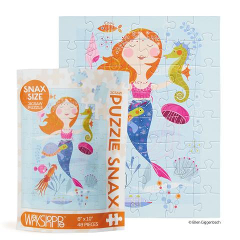 Mermaid and Friends 48 Piece Jigsaw Puzzle Snax, Art by Ellen Giggenbach, puzzles for beginners, jigsaw puzzles for kids, sea creatures, seahorse, jelly fish 