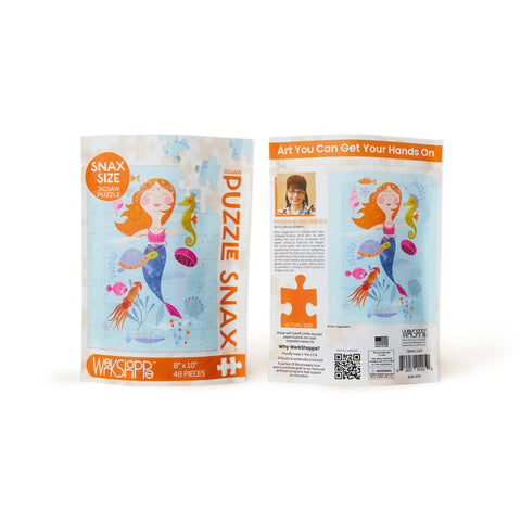 Mermaid and Friends 48 Piece Jigsaw Puzzle Snax, Art by Ellen Giggenbach, puzzles for beginners, jigsaw puzzles for kids, sea creatures, seahorse, jelly fish 