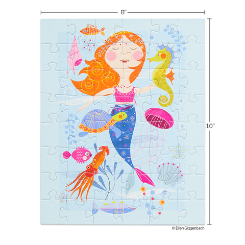 Mermaid and Friends 48 Piece Jigsaw Puzzle Snax, Art by Ellen Giggenbach, puzzles for beginners, jigsaw puzzles for kids, sea creatures, seahorse, jelly fish 