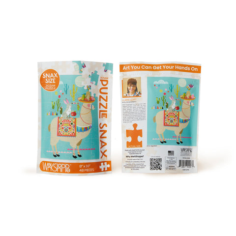 Art by Ellen Giggenbach, Llama puzzle for kids, 48 piece puzzle, travel puzzle, artist designed puzzles, colorful kids jigsaw puzzle