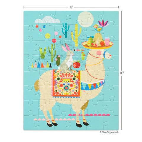Art by Ellen Giggenbach, Llama puzzle for kids, 48 piece puzzle, travel puzzle, artist designed puzzles, colorful kids jigsaw puzzle