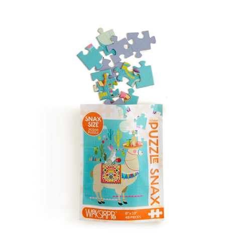 Art by Ellen Giggenbach, Llama puzzle for kids, 48 piece puzzle, travel puzzle, artist designed puzzles, colorful kids jigsaw puzzle
