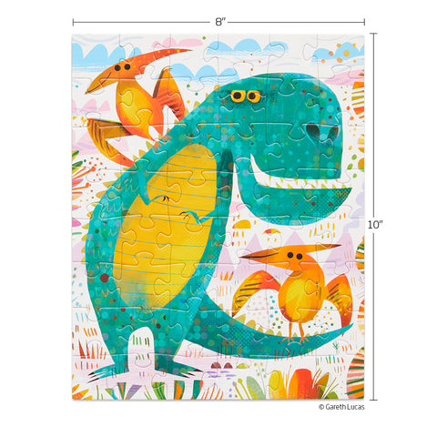 T-Rex and Friends 48 Piece Jigsaw Puzzle Snax, art by Gareth Lucas, dinosaur puzzle for kids, artist designed puzzles