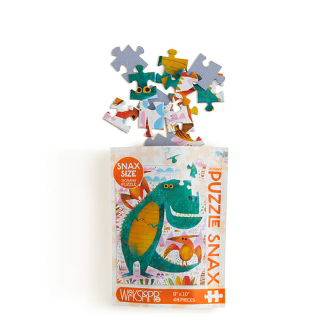T-Rex and Friends 48 Piece Jigsaw Puzzle Snax, art by Gareth Lucas, dinosaur puzzle for kids, artist designed puzzles