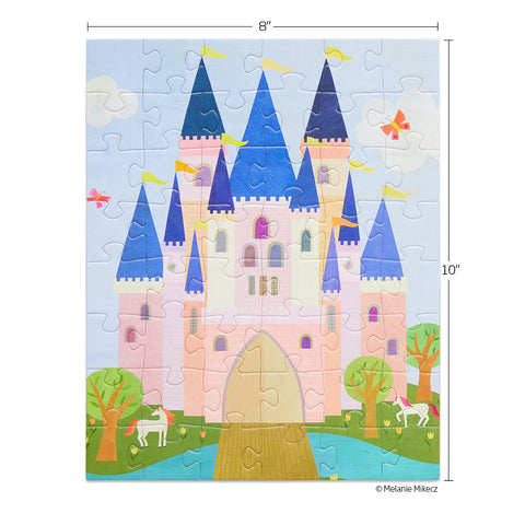 Pink Royal Castle 48 Piece Jigsaw Puzzle Snax, art by Melanie Mikecz, puzzles for beginners, jigsaw puzzles for kids