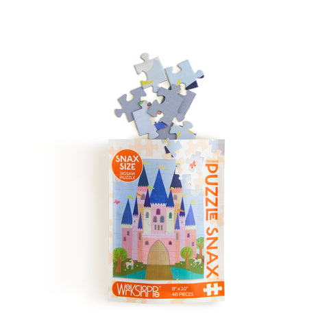 Pink Royal Castle 48 Piece Jigsaw Puzzle Snax, art by Melanie Mikecz, puzzles for beginners, jigsaw puzzles for kids