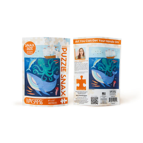 Deep Sea Adventure 48 Piece Puzzle Snax, Art by Melanie Mikecz, underwater landscape, octopus, whale, travel size puzzles, gifts for kids