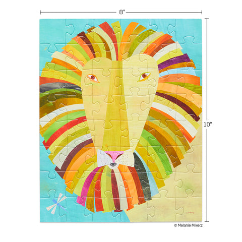 Colorful Lion 48 Piece Jigsaw Puzzle Snax, Art by Melanie Mikecz, animal puzzle, mini jigsaw puzzle, 100% recycled & non-toxic
