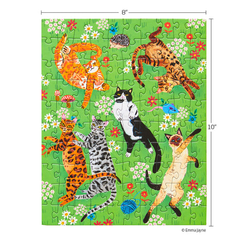 Cat Nap 100 Piece Jigsaw Puzzle, Art by Emma Jayne, cat lovers, travel size puzzles, gifts for kids