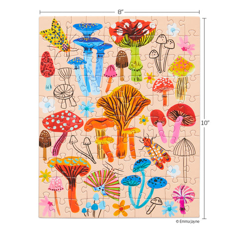 Mushroom Patch 100 Piece Jigsaw Puzzle, Art by Emma Jayne, mushroom lovers, artist designed puzzles, travel puzzle
