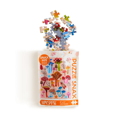 Mushroom Patch 100 Piece Jigsaw Puzzle, Art by Emma Jayne, mushroom lovers, artist designed puzzles, travel puzzle