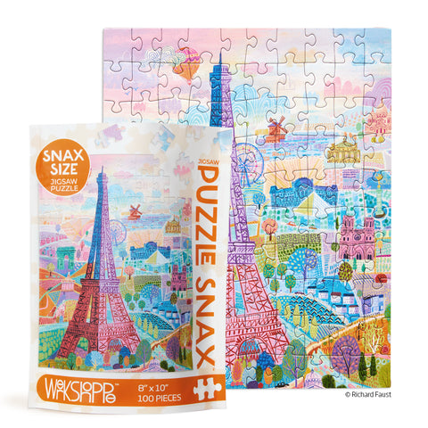 Paris Holiday 100 Piece Jigsaw Puzzle, art by Richard Faust, Eiffel Tower puzzle, Paris, France, artist designed puzzles,