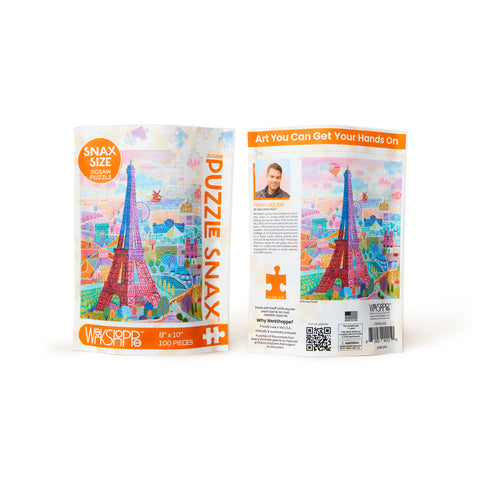 Paris Holiday 100 Piece Jigsaw Puzzle, art by Richard Faust, Eiffel Tower puzzle, Paris, France, artist designed puzzles,