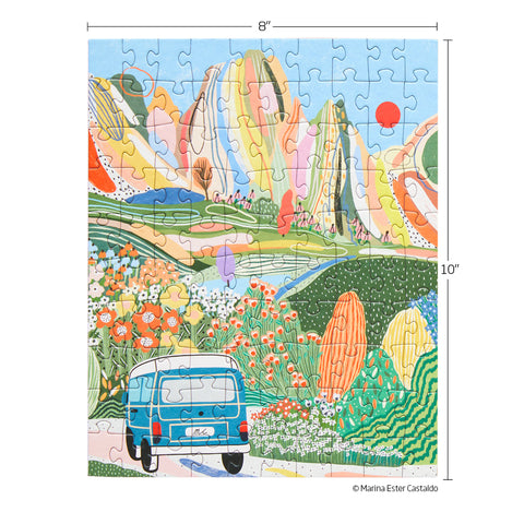 Day Tripping 100 Piece Jigsaw Puzzle, Art by Marina Ester Castaldo, 100 piece puzzle for kids, artist designed puzzles, scenic landscape