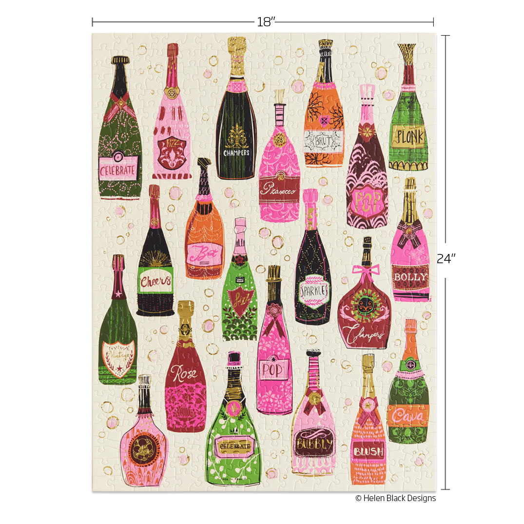 Bubble Pop Fizz 500 Piece Jigsaw Puzzle, art by Helen Black, artist designed puzzles, unique puzzles, champagne bottles