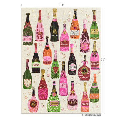 Bubble Pop Fizz 500 Piece Jigsaw Puzzle, art by Helen Black, artist designed puzzles, unique puzzles, champagne bottles