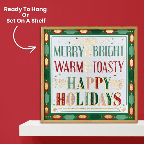 Merry and Bright Holiday Framed Canvas Art