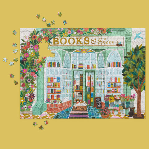 Books And Blooms 1000 Piece Puzzle, Art by Kenzie Kae Elston, artist designed puzzles, unique puzzles, book lovers