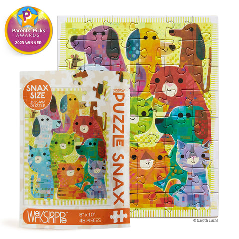 Tats And Dods 48 Piece Kids Puzzle Snax, art by Gareth Lucas, dogs & cats puzzle for kids, puzzles for beginners, jigsaw puzzles for kids