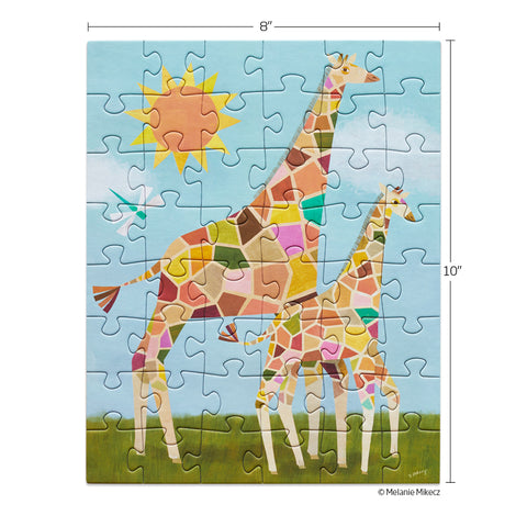 Sunshine Giraffes 48 Piece Puzzle Snax, art by Melanie Mikecz, giraffes, travel size puzzles, gifts for kids
artist designed puzzles