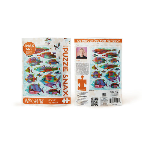 Art by Gareth Lucas, colorful fishes 48 piece puzzle, artist designed puzzles, travel size puzzles, gifts for kids
