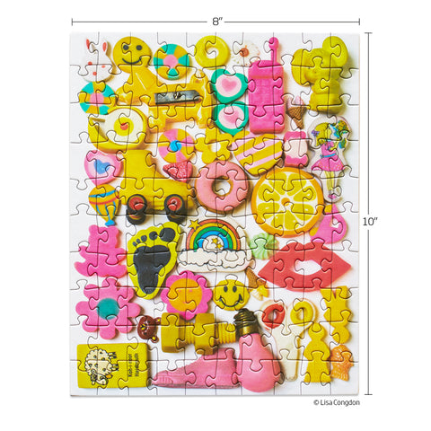 Lemonade 100 Piece Puzzle Snax, art by lisa congdon, yellow and pink, travel size puzzles, gifts for kids, artist designed puzzles