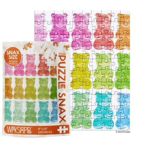 gummy bears 100 piece puzzle, travel size puzzles, gifts for kids, 100% recycled & non-toxic