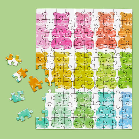 gummy bears 100 piece puzzle, travel size puzzles, gifts for kids, 100% recycled & non-toxic