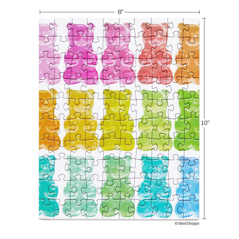 gummy bears 100 piece puzzle, travel size puzzles, gifts for kids, 100% recycled & non-toxic