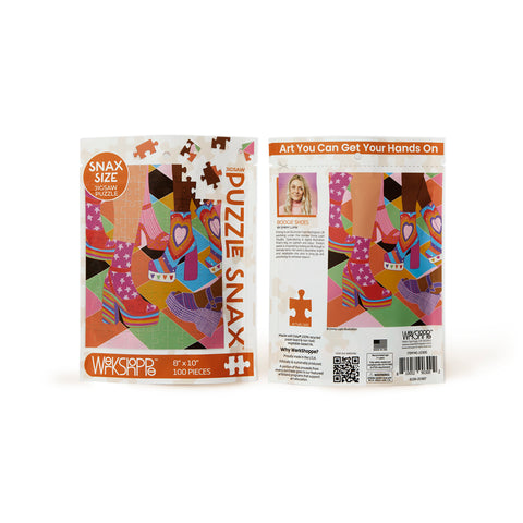 Boogie Shoes 100 Piece Puzzle Snax, art by Emmy Lupin, 100 piece puzzle for kids, puzzles for beginners, disco puzzle