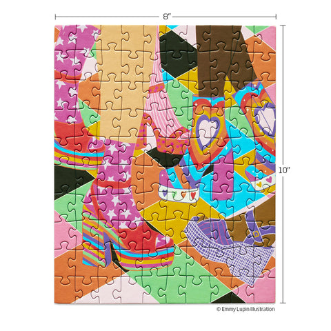Boogie Shoes 100 Piece Puzzle Snax, art by Emmy Lupin, 100 piece puzzle for kids, puzzles for beginners, disco puzzle