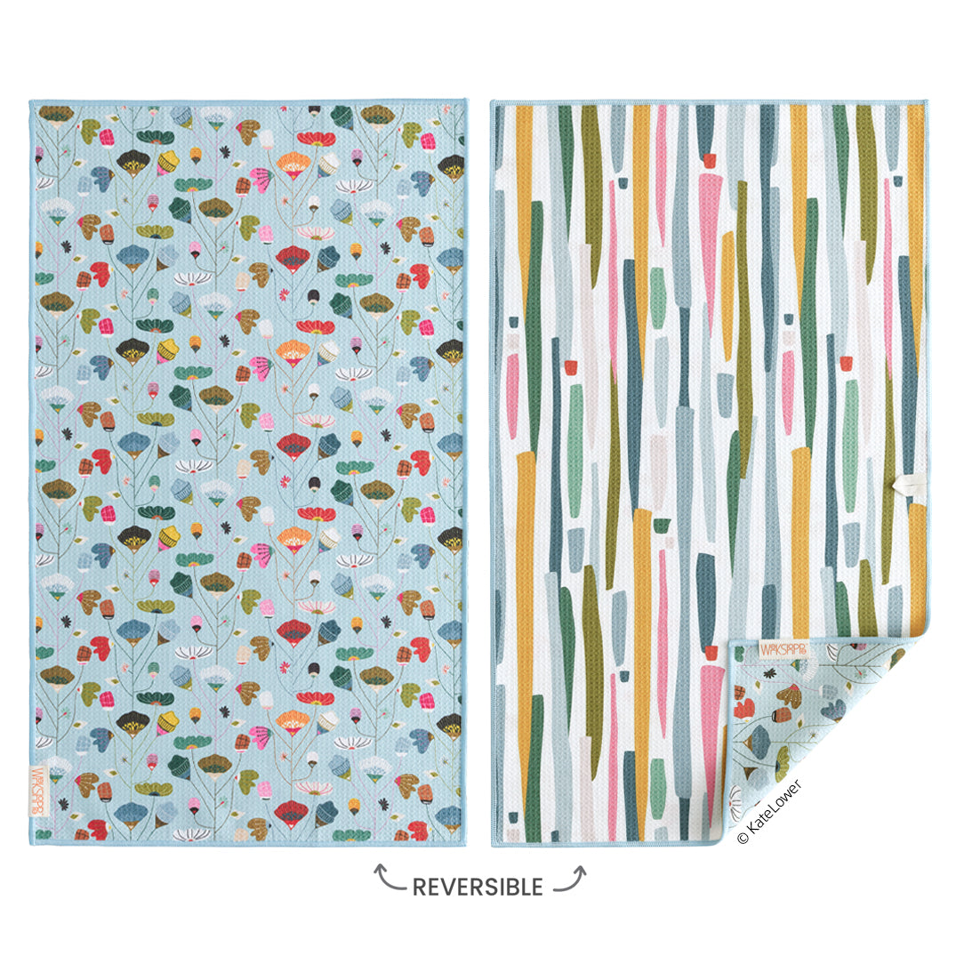 Art by Kate Lower, floral stems, reversible microfiber towels, artistic kitchen towels, kitchen towels
eco-friendly microfiber towels, ultra-absorbent, quick drying