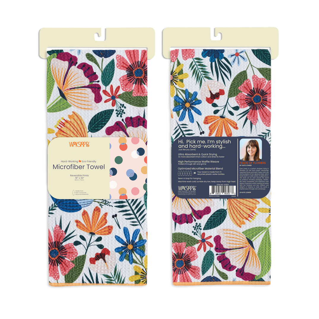 Art by Kate Lower, fields of flowers, floral towel, eco-friendly microfiber towels, ultra-absorbent, quick drying
best kitchen towels, microfiber tea towels, artist designed kitchen towels 