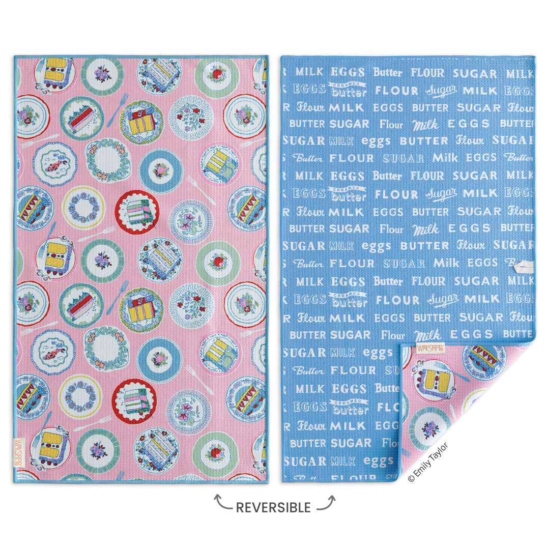 Art by Emily Taylor, piece of cake towel, baking lovers, cake art, best kitchen towels, microfiber tea towels, artist designed kitchen towels 