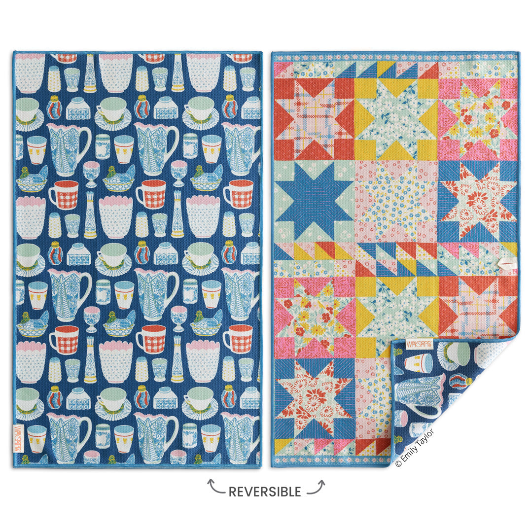 Art by Emily Taylor, vintage glass microfiber towel, best kitchen towels, artist designed kitchen towels 
